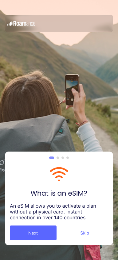 Roamance app destinations screen
