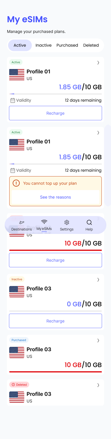 Roamance app eSIM detail screen